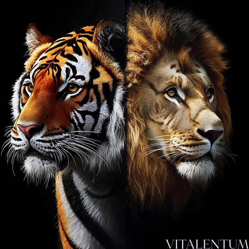 Dual Majesty: Tiger Meets Lion AI Image