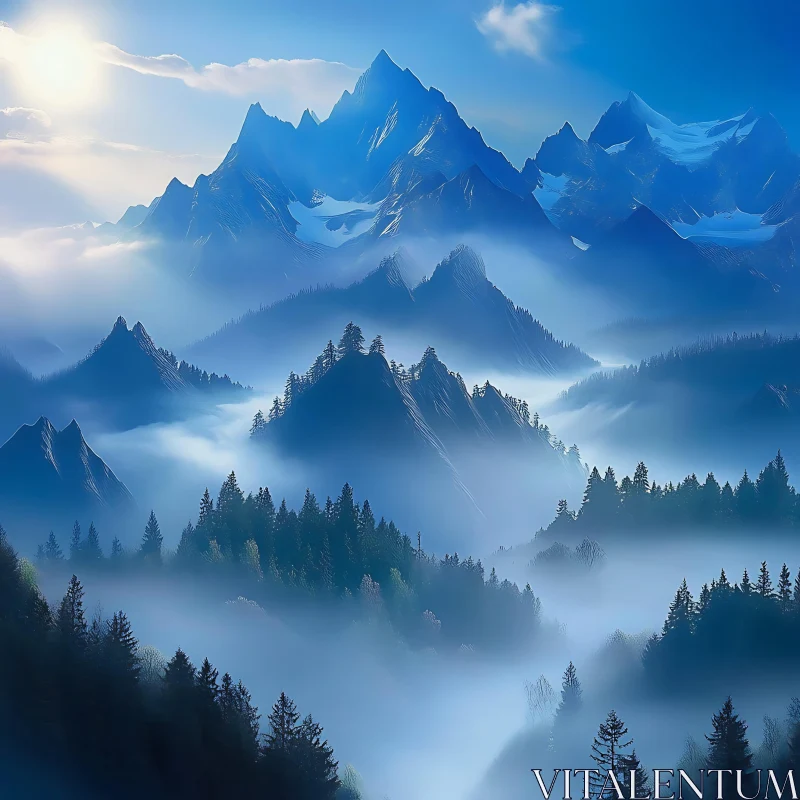 Misty Mountains Landscape AI Image