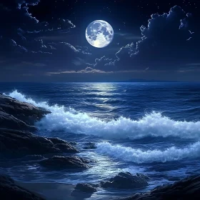 Night Seascape with Full Moon