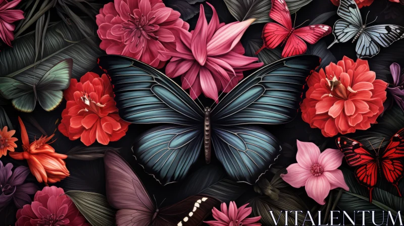 Enchanting Butterflies Amidst Flowers Illustration AI Image