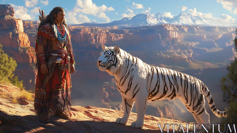 Majestic White Tiger and Native American AI Image