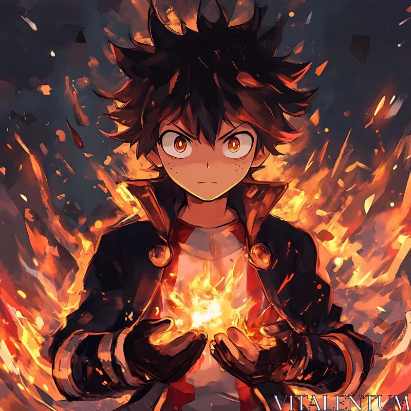 Fiery Anime Hero with Glowing Power AI Image