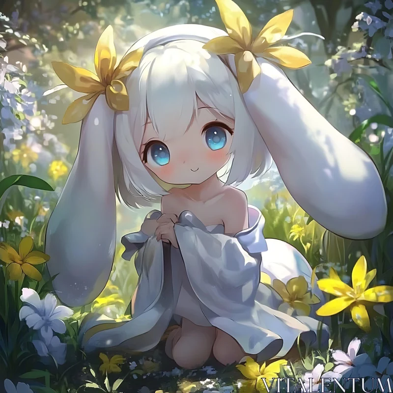 AI ART Whimsical Anime Character in Floral Meadow