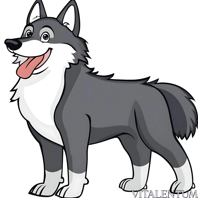 Smiling Cartoon Canine with Grey and White Fur AI Image