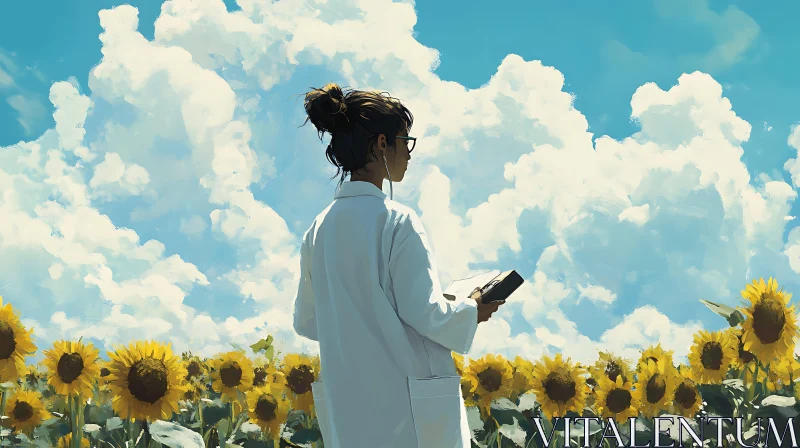 AI ART Contemplation Among Sunflowers