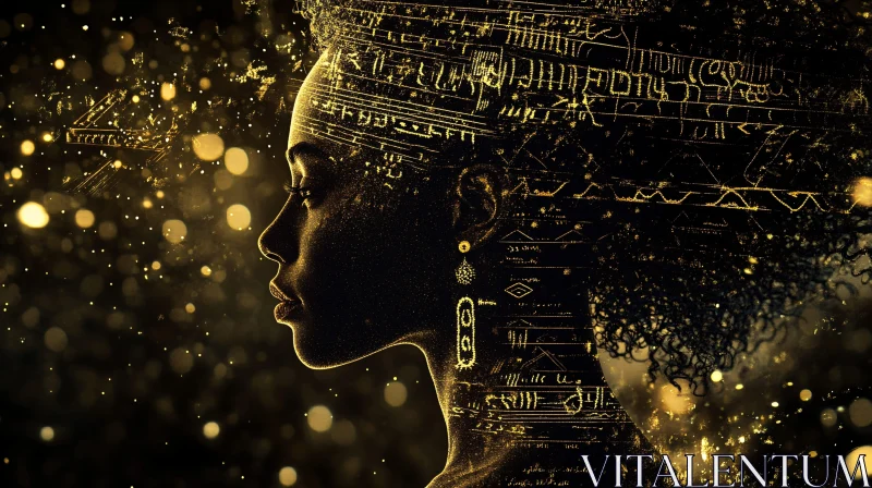 AI ART Abstract Golden Woman Profile Art