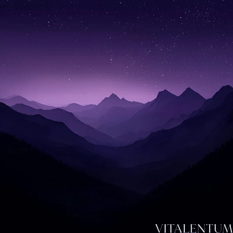 Starry Night Over Mountain Ranges AI Image