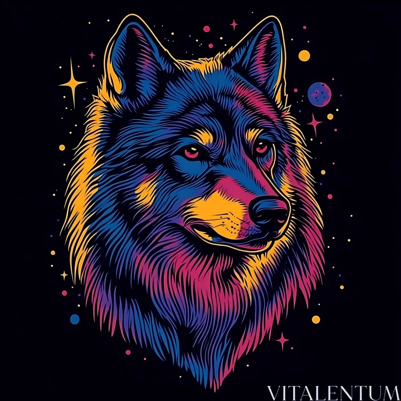 AI ART Colorful Wolf Illustration