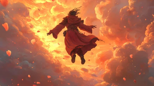 Floating Wizard in Orange Sky