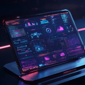 Neon Data Visualization on Laptop