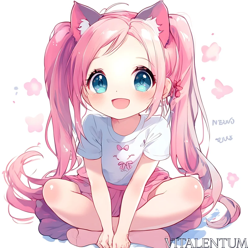 Cute Anime Girl with Blue Eyes and Pigtails AI Image