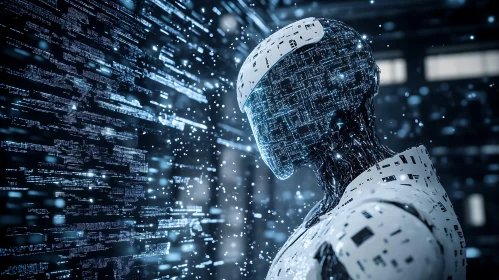 Futuristic Cyborg with Flowing Code