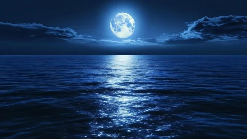 Ocean at Night Under the Moonlight