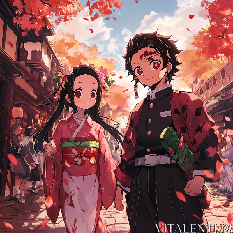 AI ART Japanese Festival with Anime Duo in Autumn