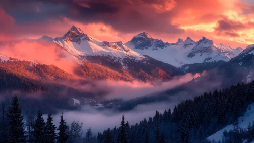 Mountain Range in Pink Sunset