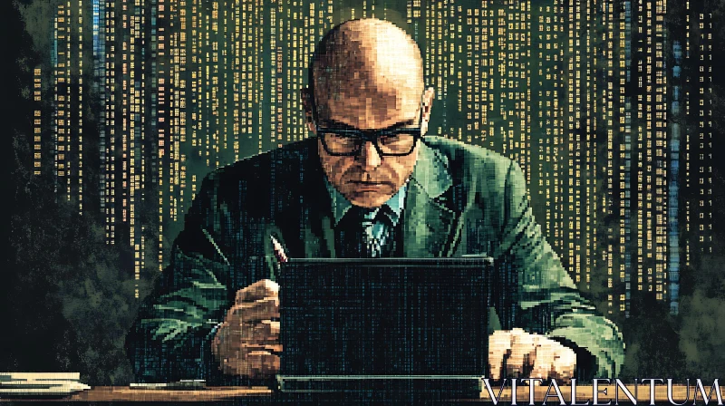 Man Coding in Digital Matrix AI Image