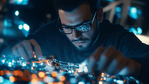 Man repairing electronic device