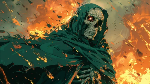 Haunting Skeleton in Flames