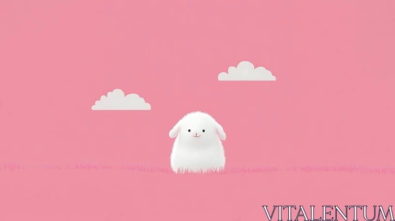 AI ART Whimsical Pink Landscape with Fluffy Being