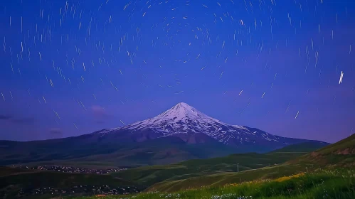 Snowy Mountain Under Starry Skies