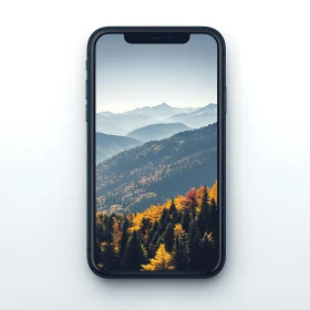 Mobile Phone Displaying Mountain Landscape