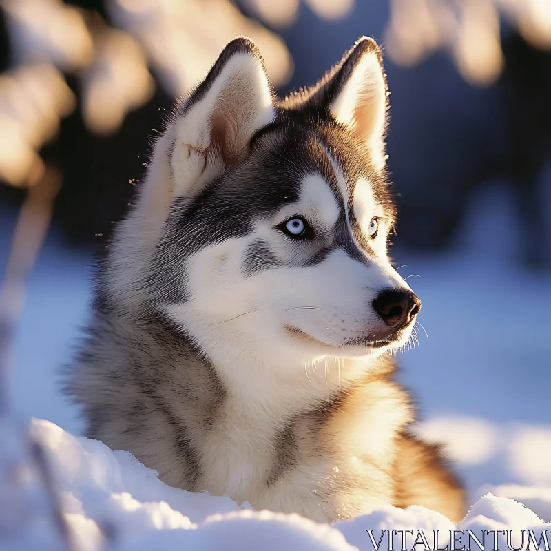 Husky Dog in Winter Landscape AI Image