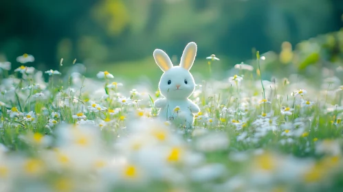 White Rabbit in Flower Meadow