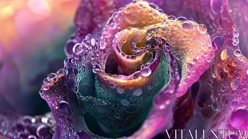 A Vibrant Rose Adorned with Dew AI Image