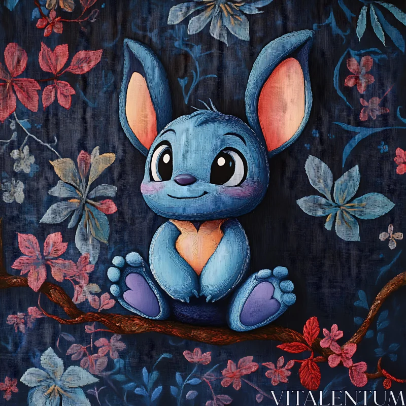 Whimsical Blue Animal with Flower Design AI Image