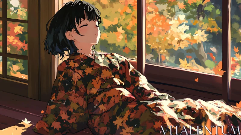 Autumn Vibes with Anime Character in Kimono AI Image