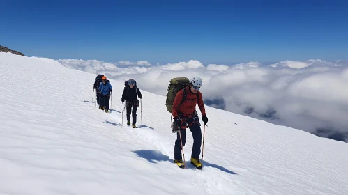 Climbers Ascending Mountain Snow Landscape