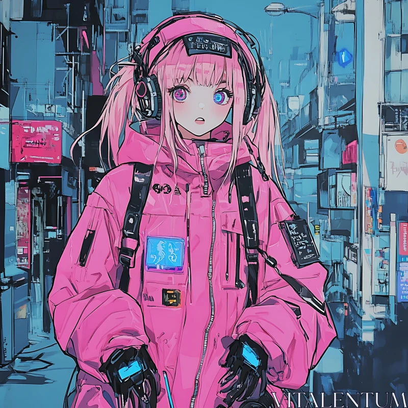 AI ART Anime Girl in Cyberpunk Urban Setting