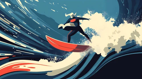 Surfer Reads on Ocean Wave