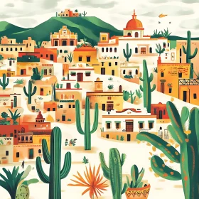 Adobe Townscape with Cacti