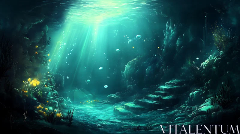 AI ART Sunlit Depths: A Tranquil Underwater Vista