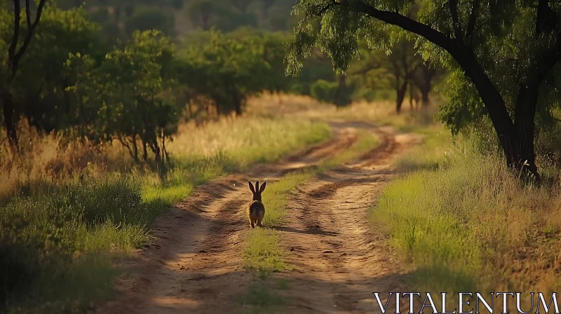 Hare on a Rural Road AI Image