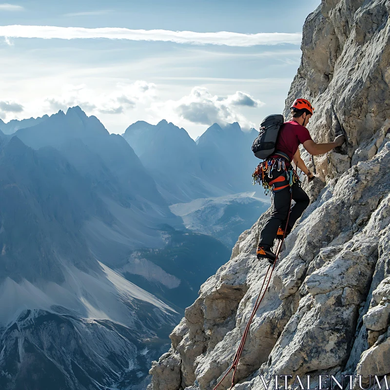 Mountain Climber on Rocky Terrain AI Image