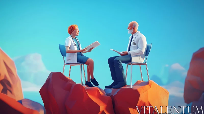 Medical Professionals Meeting in Unusual Location AI Image