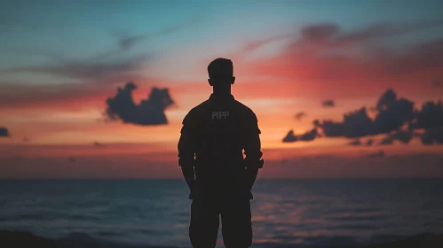 Man Silhouetted Against a Colorful Sunset