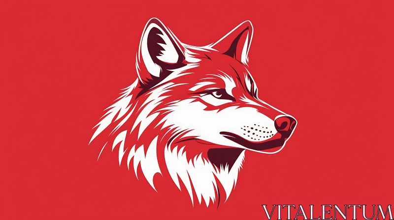 Stylized Wolf Portrait on Red Background AI Image