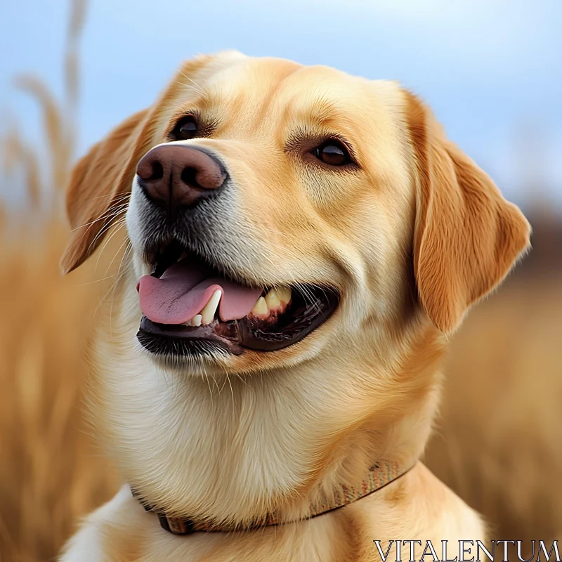 Close-Up of Happy Golden Retriever in Tall Grass AI Image