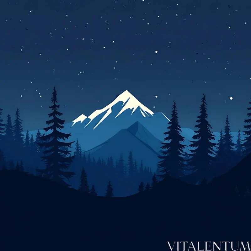 Starry Mountain Night Scene AI Image