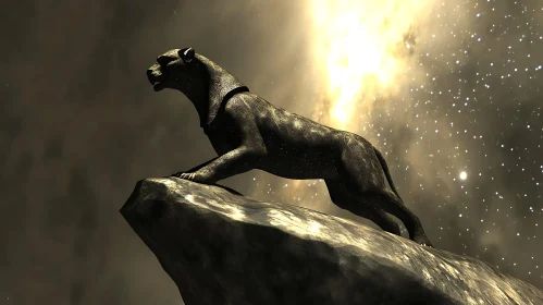 Panther Silhouette Against Celestial Backdrop
