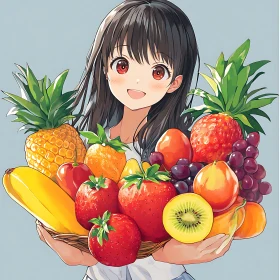 Anime Portrait with Fresh Fruit Selection