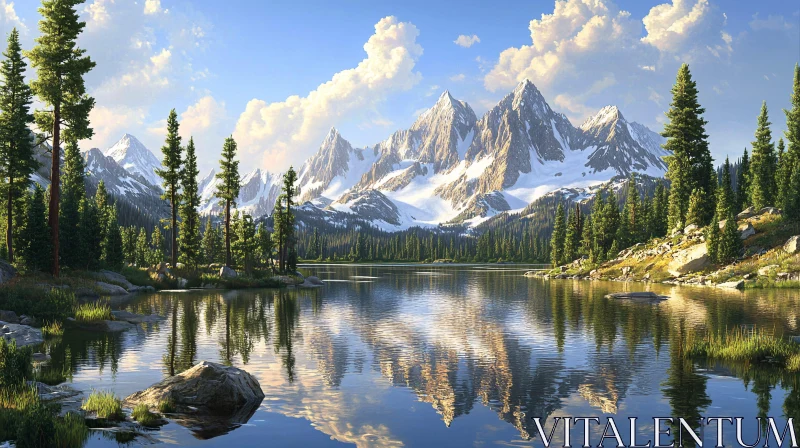 Peaceful Mountain and Lake View AI Image