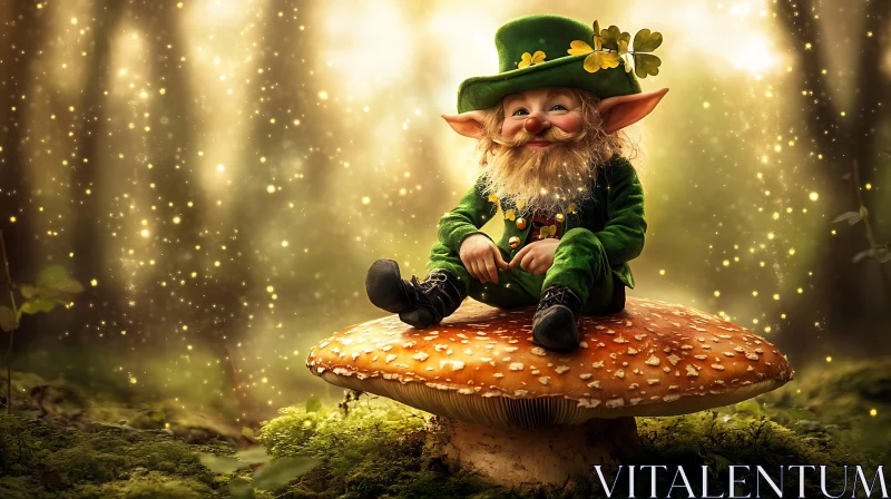 AI ART Leprechaun Resting on Mushroom