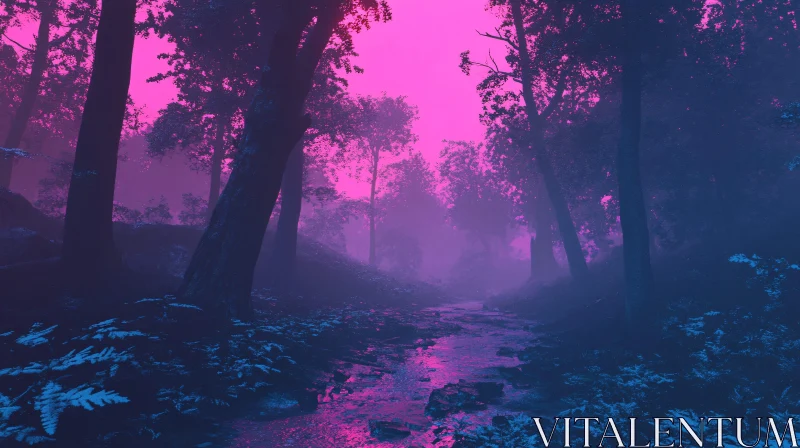 AI ART Ethereal Night Forest with Stream