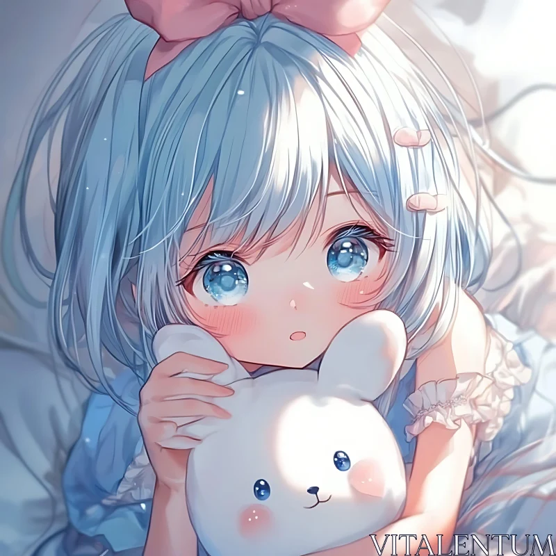 Cute Anime Girl with Plush Toy AI Image