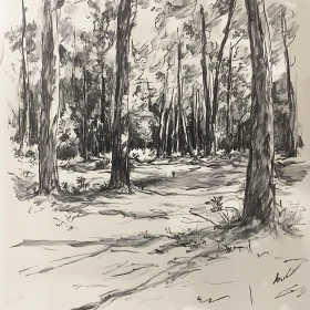 Serene Forest Landscape Drawing