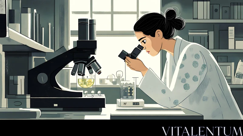 Woman Scientist Using Microscope AI Image